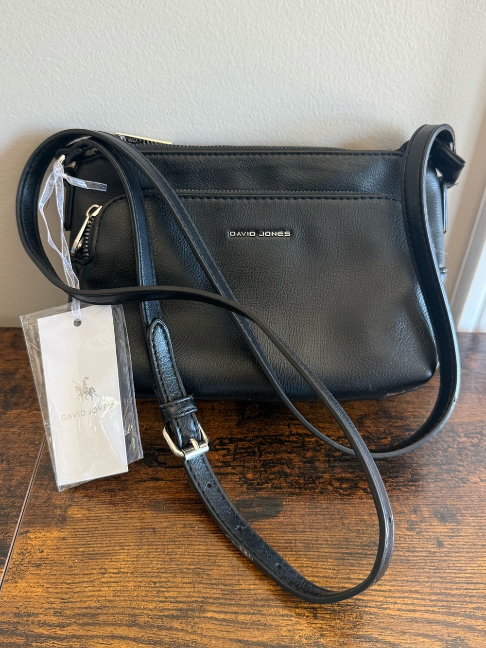 David Jones Paris Pebbled Faux Leather Multi-Pocket Crossbody Bag